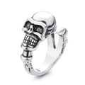 Vintage zilveren schedelring in gotische stijl met verstelbare open band voor heren - Verstelbaar Open / Antiek zilver