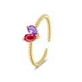 Anello a corda dorato regolabile con pietre preziose viola e rosse a forma di pera - Aperto Regolabile / Oro