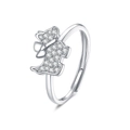 Zilveren puppy ring met sprankelende kristallen en verstelbaar ringontwerp - Verstelbaar Open / Witgoud Kleur-Witte Zirconia
