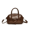 Retro brown bowling bag with twin bows and detachable strap in vintage leather look - Brown