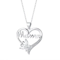 Collar de corazón hueco con letras 'Mama' y colgante de mariposa con circonitas - Oro Blanco