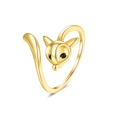 Adjustable open fox ring in gold finish with black gemstone eyes for women - Adjustable Open / Gold