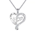 Silver heart necklace with Mom engraving and shimmering crystals for Mother's Day - White Gold