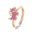 Verstelbare roségouden ring met Scottie hond ontwerp en roze pavé kristallen - Verstelbaar Open / Roségoud-Roze Zirkonia