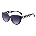 Occhiali da sole cat-eye neri con lenti viola sfumate e aste a catena dorata - Nero Lucido Polarizzato Doppio Grigio (C1)