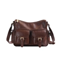 Sac fourre-tout rétro en cuir PU marron foncé avec doubles poches et boucles dorées - Marron
