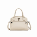 Sac bandoulière élégant en cuir grainé blanc crème avec boucle argentée - Blanc Cassé