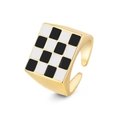 Minimalist gold checkered square signet ring with adjustable open band for women - Rectangle / Gold