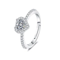 Detail shot of heart-shaped zircon ring with shimmering pavé halo and adjustable band - Adjustable Open / White Zirconia