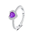 Anello regolabile in argento S925 con zircone a cuore viola e pavé di cristalli bianchi - Aperto Regolabile / Zirconia Viola