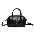 Glossy black bowling bag with decorative bows and adjustable shoulder strap - Black