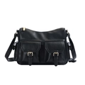 Sac cabas noir en cuir avec deux poches frontales à boucles et détails dorés - Noir