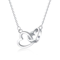 Elegant silver interlocking double heart necklace with a sparkling cubic zirconia stone - Silver (XL0077)