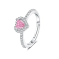 Anello regolabile in argento con zircone a cuore rosa e pavé di cristalli lucidi - Aperto Regolabile / Zirconia Rosa