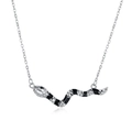 Colgante de serpiente retro en plata con esmalte negro y cadena fina elegante - Plata - Estilo Esmalte