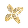 Modischer 18 Karat vergoldeter Glücks-Kleeblatt-Ring mit weißen Pave-Kristallen - Einstellbar Offen / Gold