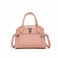 Sac à main rose en cuir grainé avec fermoir décoratif et bandoulière amovible - Rose