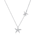 Silver double starfish necklace with sparkling pavé crystals and chic link chain - White Gold