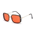 Retro square sunglasses with orange lenses and black gold metal frame for men - Red