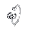 Vintage silver snake fortune bag open ring with unique character and oriental patterns - Vintage White Gold Color