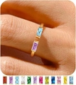 Detail of adjustable gold ring with birthstone options featuring 12 rectangular zircon colors - Amethyst & Aquamarine (2-3)
