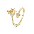 Adjustable golden bee and honeycomb ring with moonstone wings and sparkling zircon accents - Adjustable Open / Gold