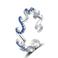 Elegante anello aperto in argento S925 a forma di onda con zirconi blu - Aperto Regolabile / Colore Oro Bianco (JZ0032)