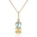 Gouden zeemeermin hanger ketting met lichtblauwe steen en gele peer-cut zirkoon - Gele Peer Steen Karakter Stijl (KL111)