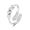 Adjustable silver spinner ring with four sliding beads featuring matte and polished finishes - Adjustable Open / White Gold