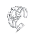 Three-layer silver adjustable ring with starry moon diamonds and fidget beads - Adjustable Open / White Gold