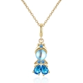 Zoete zeemeermin prinses ketting met blauwe zirkonen en balletdanseres hanger goud - Blauwe Peer Steen Karakter Stijl (KL112)