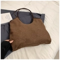Bruine teddy tote bag met leren handvatten, trendy schoudertas voor dames mode - Bruin