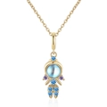 Gouden zeemeermin prinses ketting met lichtblauwe stenen en gekleurde zirkoon hanger - Blauw Paarse Zirkoon Karakter Stijl (KL113)