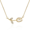Elegante collar de tulipán dorado con piedra de opalo y hojas con diamantes - Tulipán de circón blanco