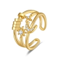 Adjustable gold star and moon multi-layer spinning ring with zircon for anxiety relief - Adjustable Open / Gold