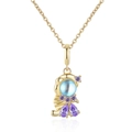 Elegante collana principessa sirena dorata con pietra di luna e zirconi viola - Stile Elegante in Pietra di Pera Viola (KL114)