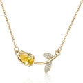 Collar de tulipán dorado con piedra preciosa amarilla de pera y cristales blancos - Tulipán de circón amarillo
