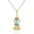 Collana con ciondolo principessa sirena con pietra di luna blu e zirconi colorati - Stile del Personaggio Giallo con Fiocco Arancione (KL116)