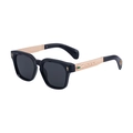 Men's square polarized sunglasses with gold relief temples and green gemstone accent - Shiny Black Gold Frame Gray Lens (C1)