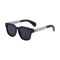Classic square polarized sunglasses for men with silver baroque engraved metal temples - Shiny Black Silver Frame Gray Lens (C3)