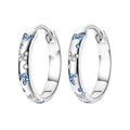 Pendientes de aro plateados con mariposas de circón azul y blanco en fondo blanco - Oro blanco