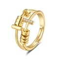Vergoldeter Spinner-Fidget-Ring mit vier Zirkonia-Perlen und verstellbarem Doppelband - Einstellbar Offen / Gold