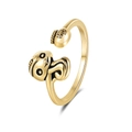 Adjustable golden cartoon snake ring with lucky charm pendant and polished finish - Vintage Gold Color