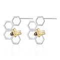 Pendientes de abeja y panal en plata y oro con alas caladas y detalles elegantes - Pendientes de Dos Tonos Panal Plateado Abeja Dorada (KL04813)