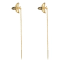 Pendientes de abeja en oro de 18 quilates con cadena larga y rayas de esmalte negro - Pendientes de Cadena Larga de Abeja Dorada (KL04814)