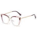 Elegant gold metal cat-eye glasses with burgundy accents and clear lenses for women - Red Pink Gold (C6)