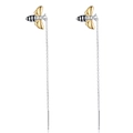 Elegant silver and gold bee ear threader earrings with black and white stripes - Silver Chain Gold Bee Long Ear Threaders (KL04815)
