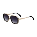 Modische quadratische Herren-Sonnenbrille im Vintage-Punk-Stil mit doppeltem Metallsteg - C2 Goldener Rahmen Doppelgraue Gläser