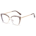 Cat eye glasses frame with gold metal hardware and brown accents for women - Grey Coffee Gold (C7)