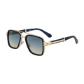 Modern square frame sunglasses with black and gold metal and blue-yellow gradient lenses - C2 Black Green Frame Gold Yellow Gradient
